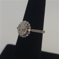 14K WHITE GOLD ROUND BRILLIANT CUT OVAL SET CLUSTER DIAMOND HALO RING SIZE 6.5